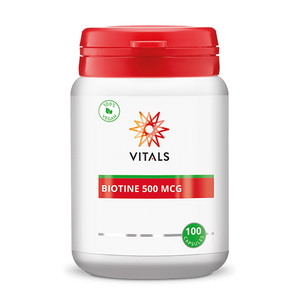 Biotine 500 mcg – Vitals potje. 100 vegan capsules met biotine voor huid, haar en nagels.